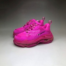 Balenciaga Fashion Leather Mesh Thick Soled Sneakers For Men And Women Rose Red
