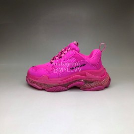 Balenciaga Fashion Leather Mesh Thick Soled Sneakers For Men And Women Rose Red