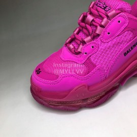Balenciaga Fashion Leather Mesh Thick Soled Sneakers For Men And Women Rose Red