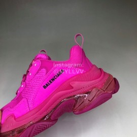 Balenciaga Fashion Leather Mesh Thick Soled Sneakers For Men And Women Rose Red