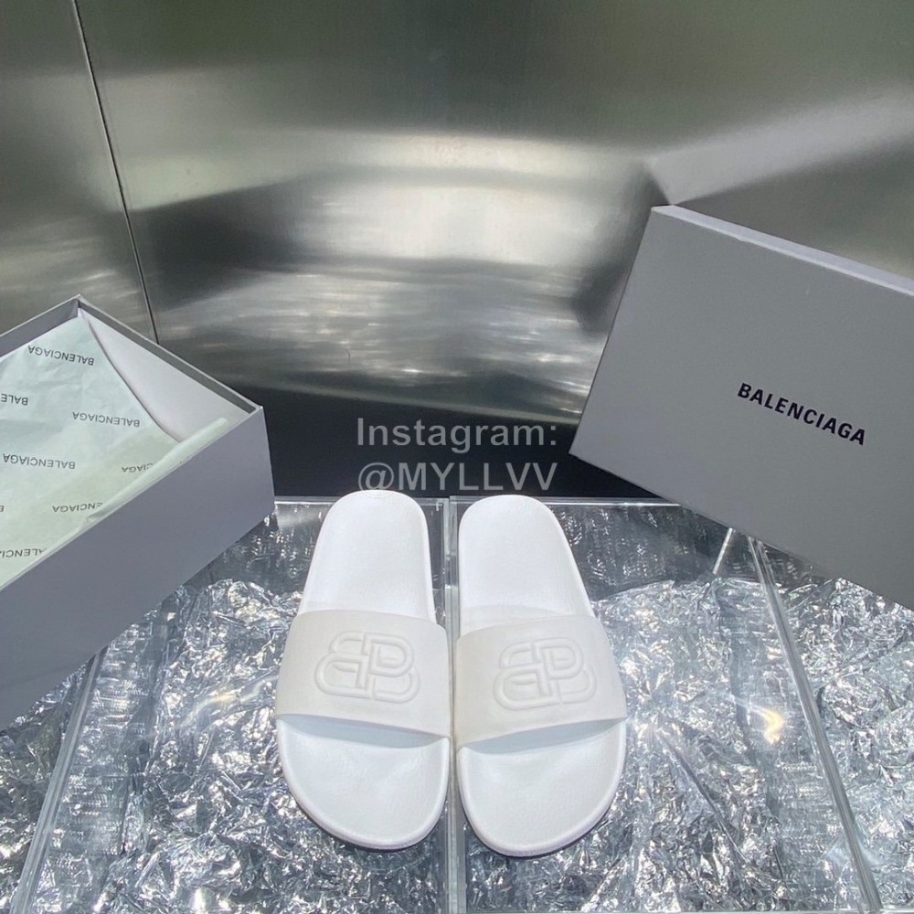 Balenciaga Fashion Embossed Leather Slippers For Men And Women White