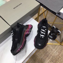 Balenciaga Triples Calf Leather Mesh Air Cushion Sneakers For Men And Women Black