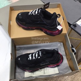 Balenciaga Triples Calf Leather Mesh Air Cushion Sneakers For Men And Women Black