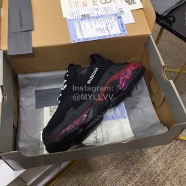 Balenciaga Triples Calf Leather Mesh Air Cushion Sneakers For Men And Women Black