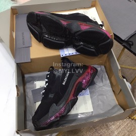 Balenciaga Triples Calf Leather Mesh Air Cushion Sneakers For Men And Women Black