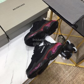 Balenciaga Triples Calf Leather Mesh Air Cushion Sneakers For Men And Women Black