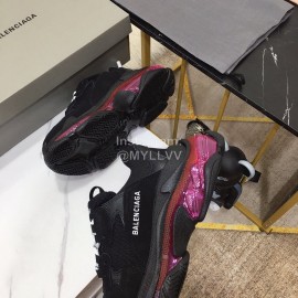 Balenciaga Triples Calf Leather Mesh Air Cushion Sneakers For Men And Women Black