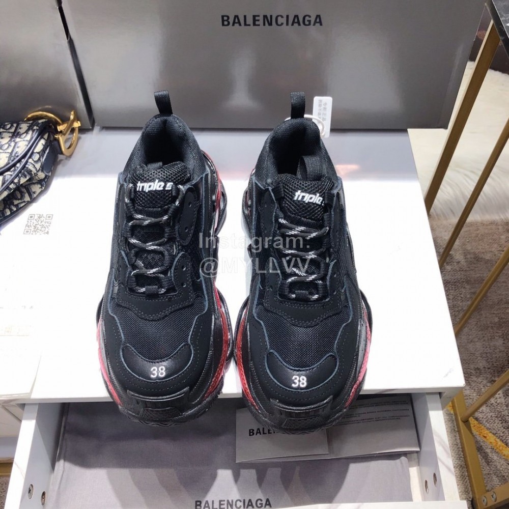 Balenciaga Triples Black Calf Leather Mesh Air Cushion Sneakers For Men And Women
