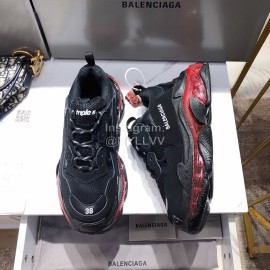Balenciaga Triples Black Calf Leather Mesh Air Cushion Sneakers For Men And Women