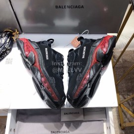 Balenciaga Triples Black Calf Leather Mesh Air Cushion Sneakers For Men And Women