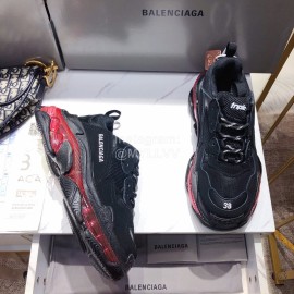 Balenciaga Triples Black Calf Leather Mesh Air Cushion Sneakers For Men And Women