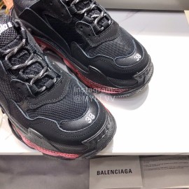 Balenciaga Triples Black Calf Leather Mesh Air Cushion Sneakers For Men And Women