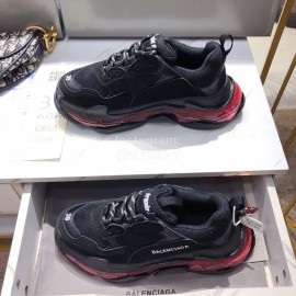 Balenciaga Triples Black Calf Leather Mesh Air Cushion Sneakers For Men And Women