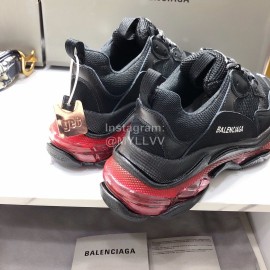 Balenciaga Triples Black Calf Leather Mesh Air Cushion Sneakers For Men And Women