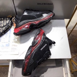 Balenciaga Triples Black Calf Leather Mesh Air Cushion Sneakers For Men And Women