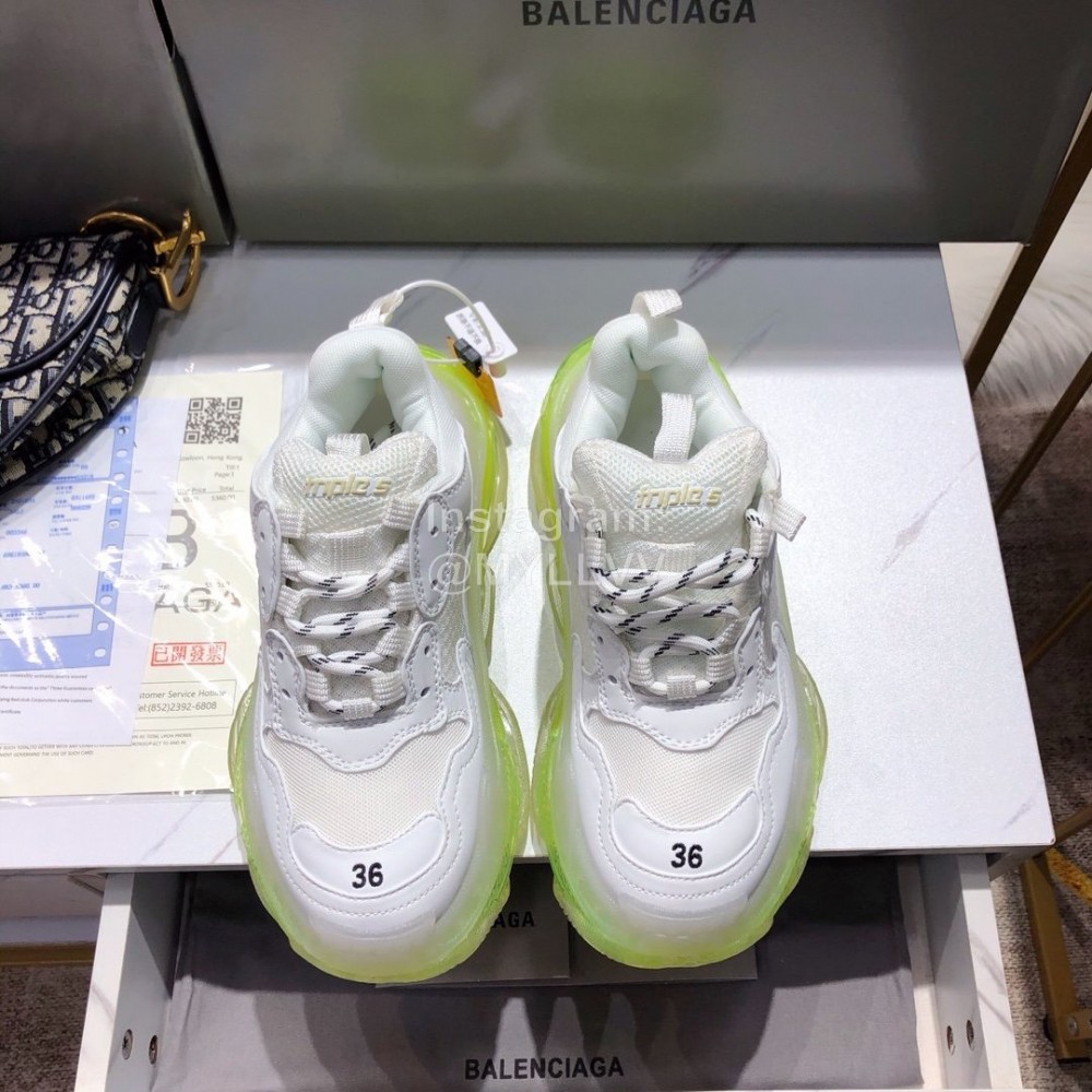 Balenciaga Triples Calf Leather Mesh Air Cushion Sneakers For Men And Women Green