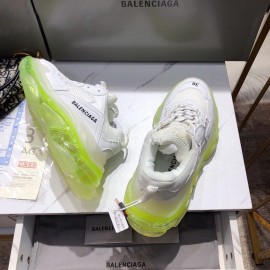 Balenciaga Triples Calf Leather Mesh Air Cushion Sneakers For Men And Women Green