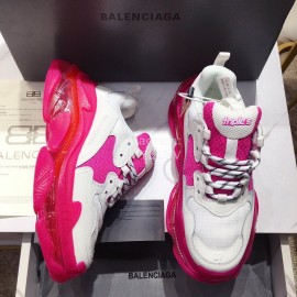 Balenciaga Triples Calf Leather Mesh Air Cushion Rose Red Sneakers For Men And Women