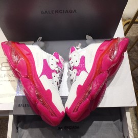 Balenciaga Triples Calf Leather Mesh Air Cushion Rose Red Sneakers For Men And Women