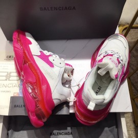 Balenciaga Triples Calf Leather Mesh Air Cushion Rose Red Sneakers For Men And Women
