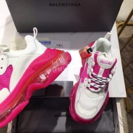 Balenciaga Triples Calf Leather Mesh Air Cushion Rose Red Sneakers For Men And Women