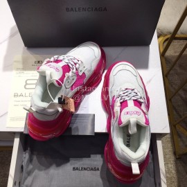 Balenciaga Triples Calf Leather Mesh Air Cushion Rose Red Sneakers For Men And Women