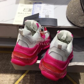 Balenciaga Triples Calf Leather Mesh Air Cushion Rose Red Sneakers For Men And Women