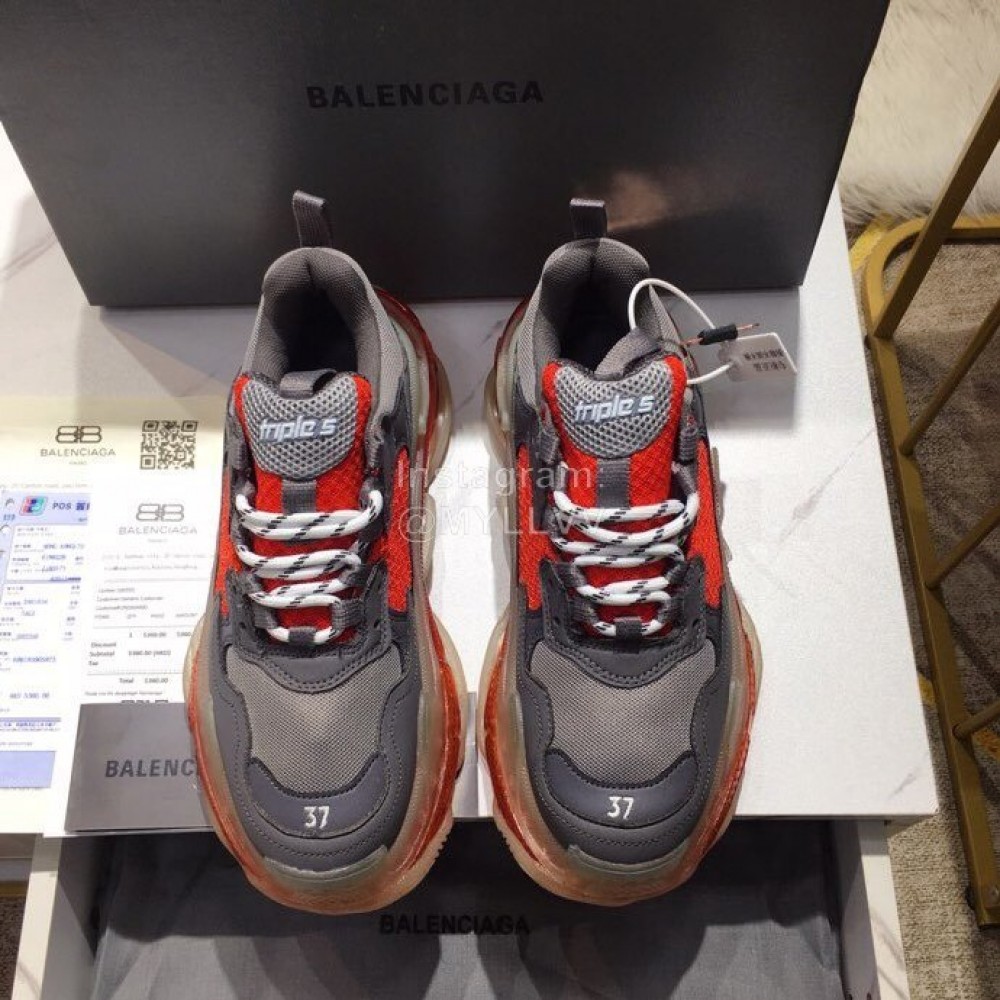 Balenciaga Triples Calf Leather Mesh Air Cushion Sneakers For Men And Women Gray