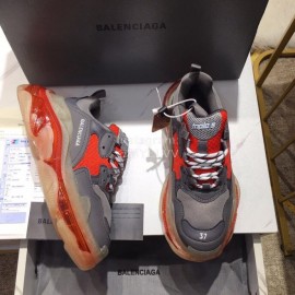 Balenciaga Triples Calf Leather Mesh Air Cushion Sneakers For Men And Women Gray