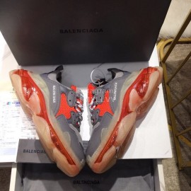 Balenciaga Triples Calf Leather Mesh Air Cushion Sneakers For Men And Women Gray