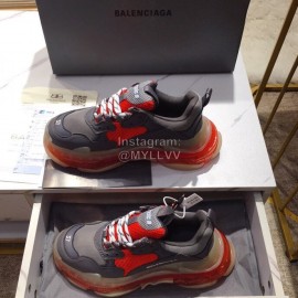 Balenciaga Triples Calf Leather Mesh Air Cushion Sneakers For Men And Women Gray