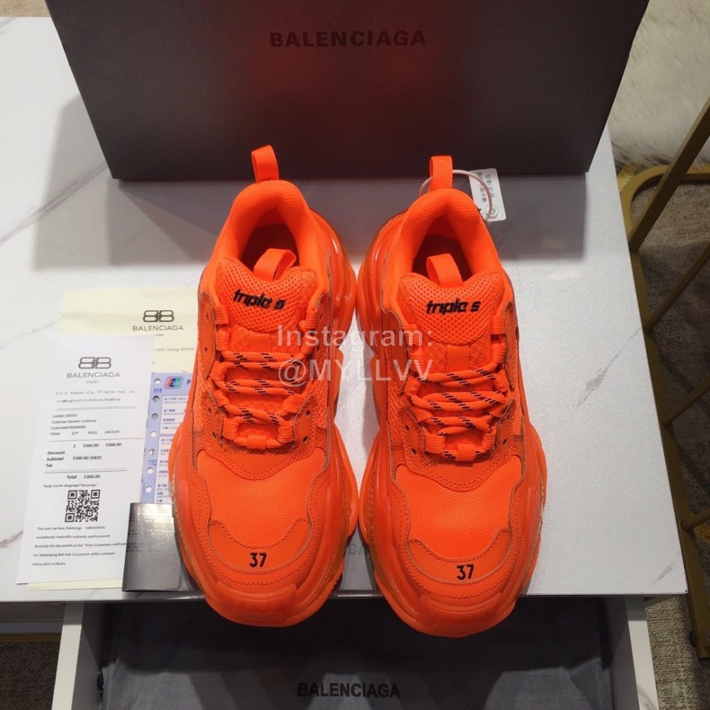 Balenciaga Triples Calf Leather Mesh Air Cushion Sneakers For Men And Women Orange