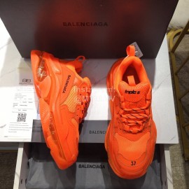 Balenciaga Triples Calf Leather Mesh Air Cushion Sneakers For Men And Women Orange