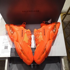 Balenciaga Triples Calf Leather Mesh Air Cushion Sneakers For Men And Women Orange