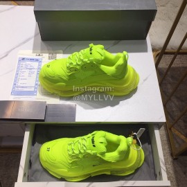 Balenciaga Triples Green Calf Leather Mesh Air Cushion Sneakers For Men And Women