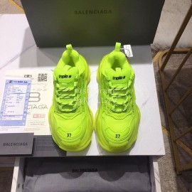 Balenciaga Triples Green Calf Leather Mesh Air Cushion Sneakers For Men And Women