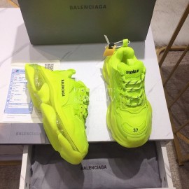 Balenciaga Triples Green Calf Leather Mesh Air Cushion Sneakers For Men And Women