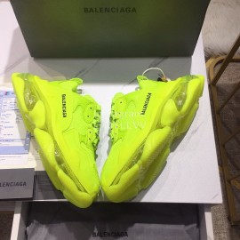 Balenciaga Triples Green Calf Leather Mesh Air Cushion Sneakers For Men And Women