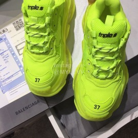 Balenciaga Triples Green Calf Leather Mesh Air Cushion Sneakers For Men And Women