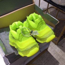 Balenciaga Triples Green Calf Leather Mesh Air Cushion Sneakers For Men And Women