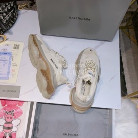 Balenciaga Triples Calf Leather Mesh Air Cushion White Sneakers For Men And Women