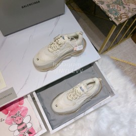 Balenciaga Triples Calf Leather Mesh Air Cushion White Sneakers For Men And Women