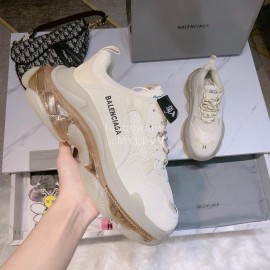 Balenciaga Triples Calf Leather Mesh Air Cushion White Sneakers For Men And Women