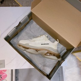 Balenciaga Triples Calf Leather Mesh Air Cushion White Sneakers For Men And Women