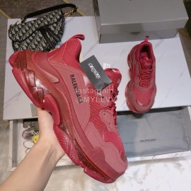 Balenciaga Triples Calf Leather Mesh Air Cushion Pink Sneakers For Men And Women