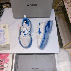 Balenciaga Triples Calf Leather Mesh Air Cushion Sneakers For Men And Women Blue