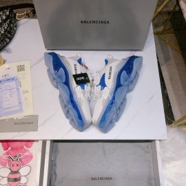 Balenciaga Triples Calf Leather Mesh Air Cushion Sneakers For Men And Women Blue