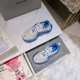 Balenciaga Triples Calf Leather Mesh Air Cushion Sneakers For Men And Women Blue