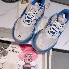 Balenciaga Triples Calf Leather Mesh Air Cushion Sneakers For Men And Women Blue