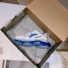 Balenciaga Triples Calf Leather Mesh Air Cushion Sneakers For Men And Women Blue